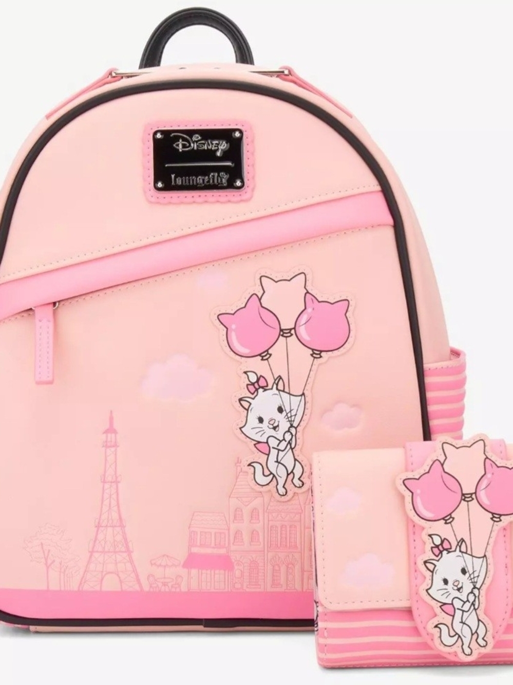 Loungefly Pink Marie Balloon Kids Backpack and Wallet Set